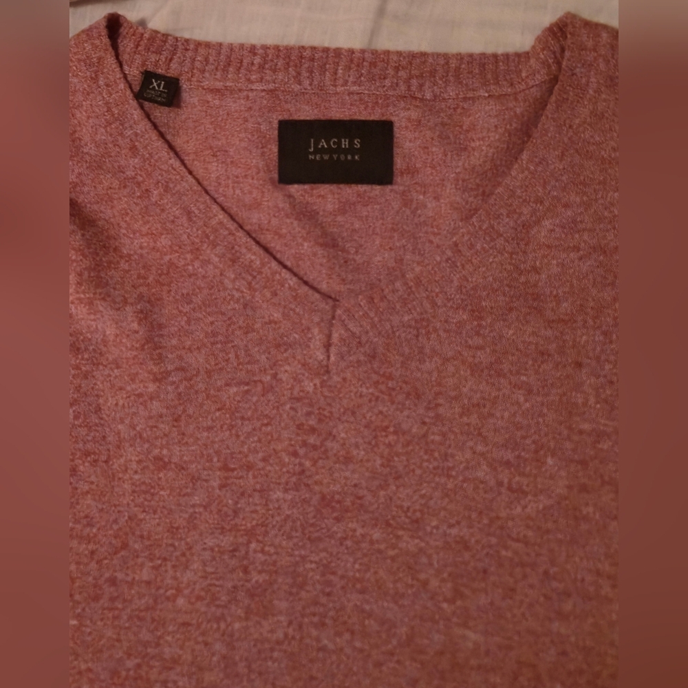 Jachs Red Linen Sweater - V-Neck - Perfect for Holidays - Tight Knit - Size XL